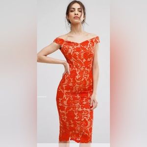 Boohoo Bardot Style Crochet Lace off the shoulder dress sz4